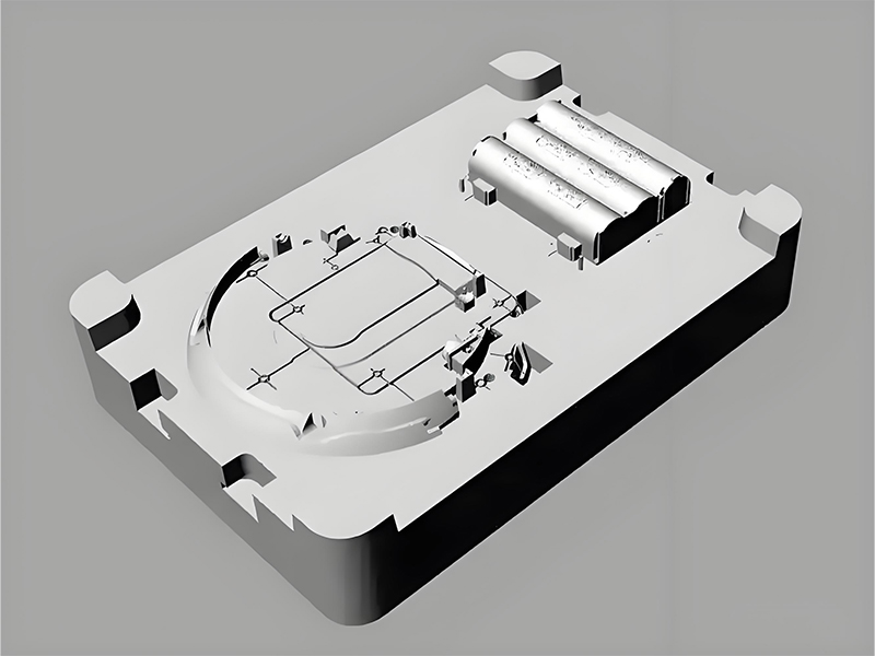 Diagram showing air trap locations in a plastic part and mold cavity