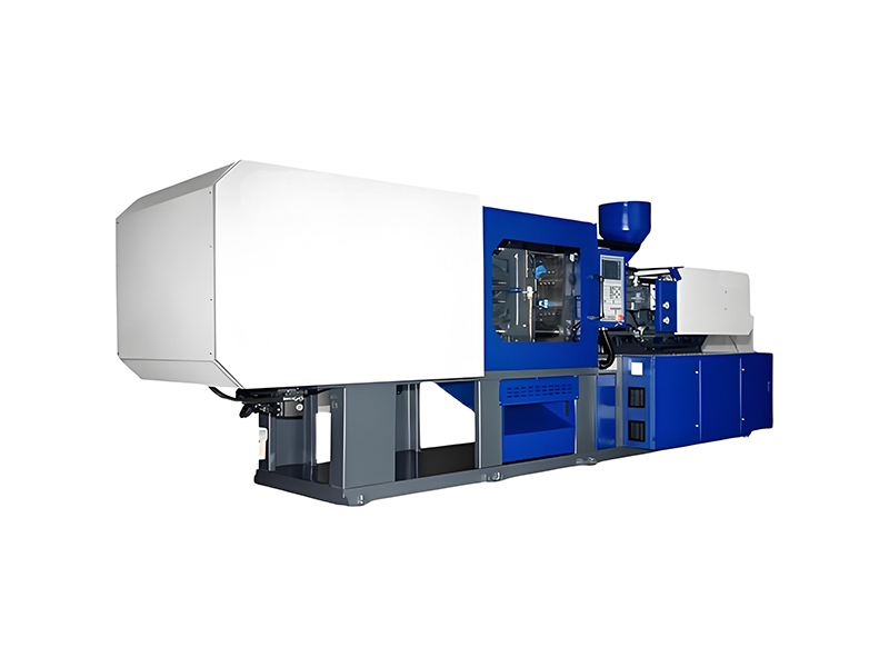 Advanced injection molding machine with energy-saving technology showing control panel and efficiency metrics